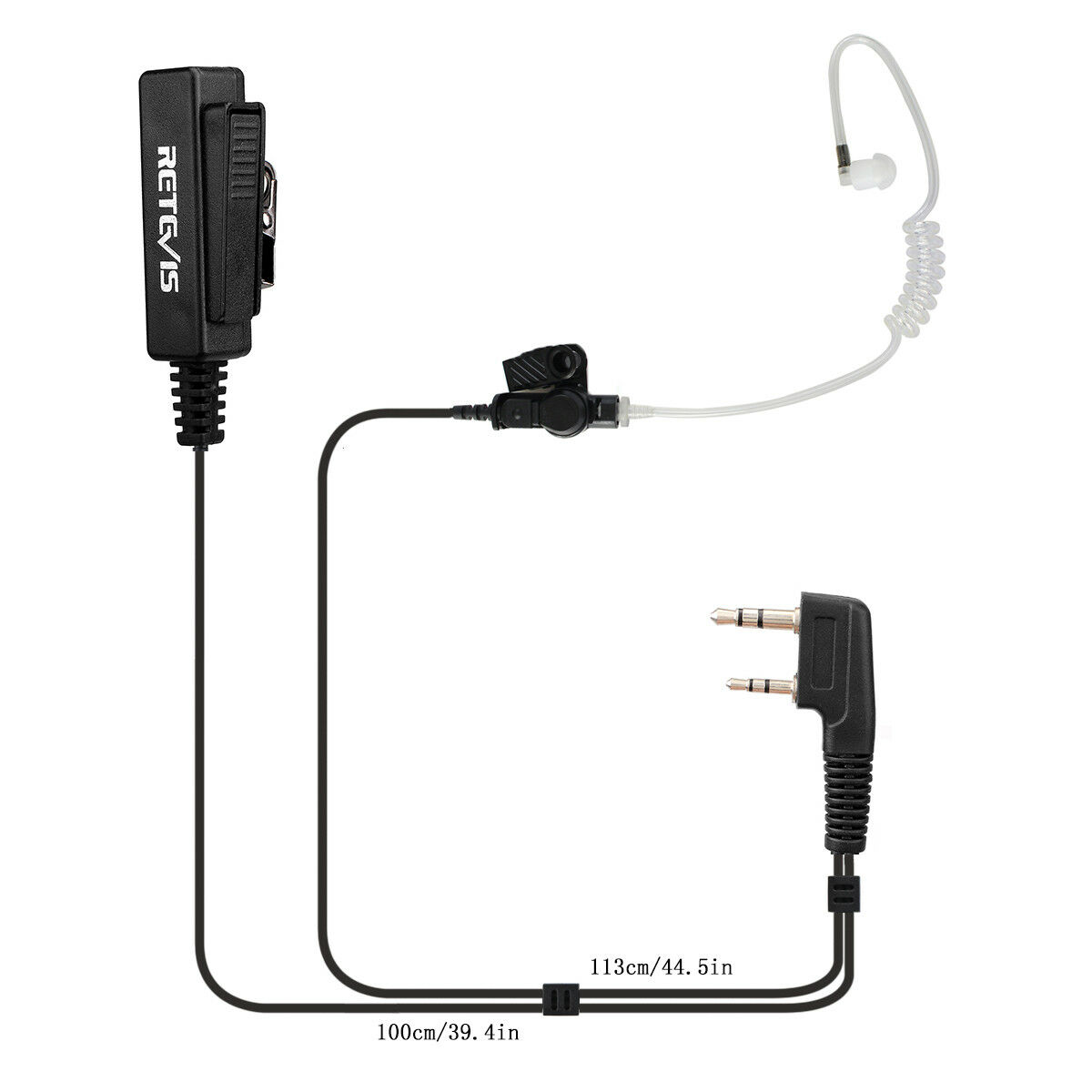 Big PTT 2-Wire Kenwood 2-Pin Covert Acoustic Tube Earpiece for HYT Radios