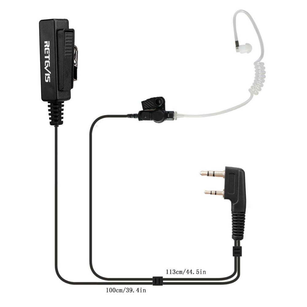 Big PTT Kenwood 2-Pin Covert Acoustic Tube Earpiece 2-Wire