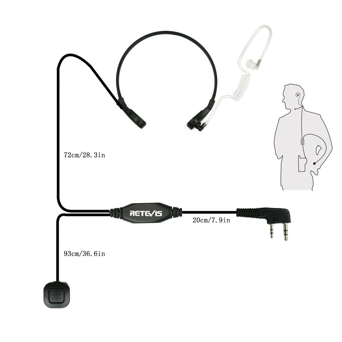 Throat Mic Acoustic Tube Earpiece 2-Wire Finger PTT for Kenwood BAOFENG