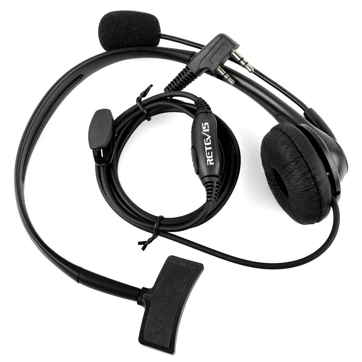 Lightweight Headset Single Earmuff Adjustable Boom Mic Inline PTT for UV5R