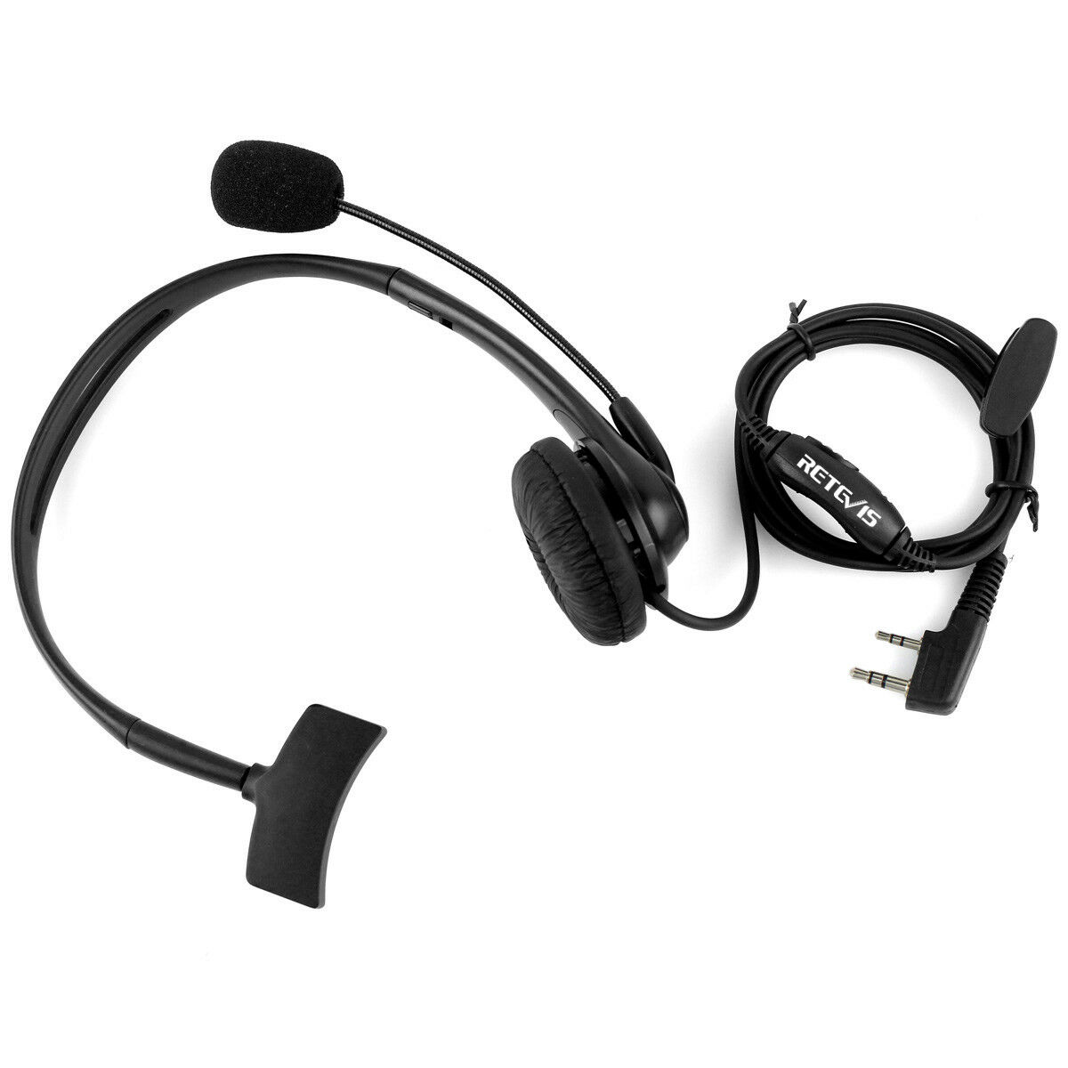 Lightweight Headset Single Earmuff Adjustable Boom Mic Inline PTT for UV5R