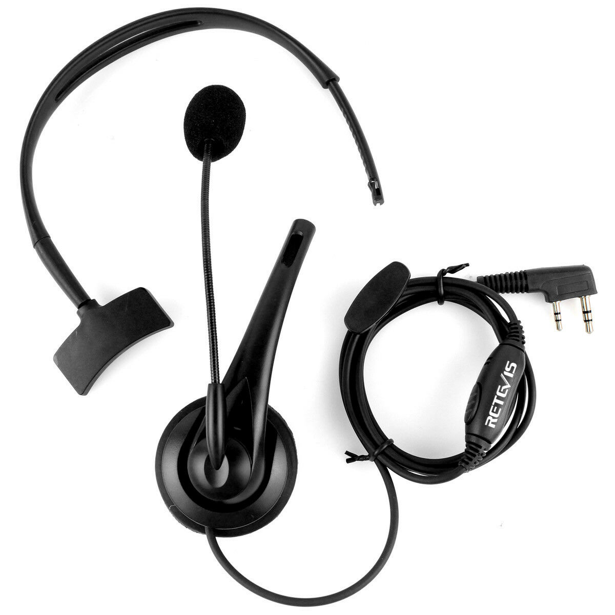 Retevis Lightweight Headset Single Earmuff Boom Mic Inline PTT for Baofeng