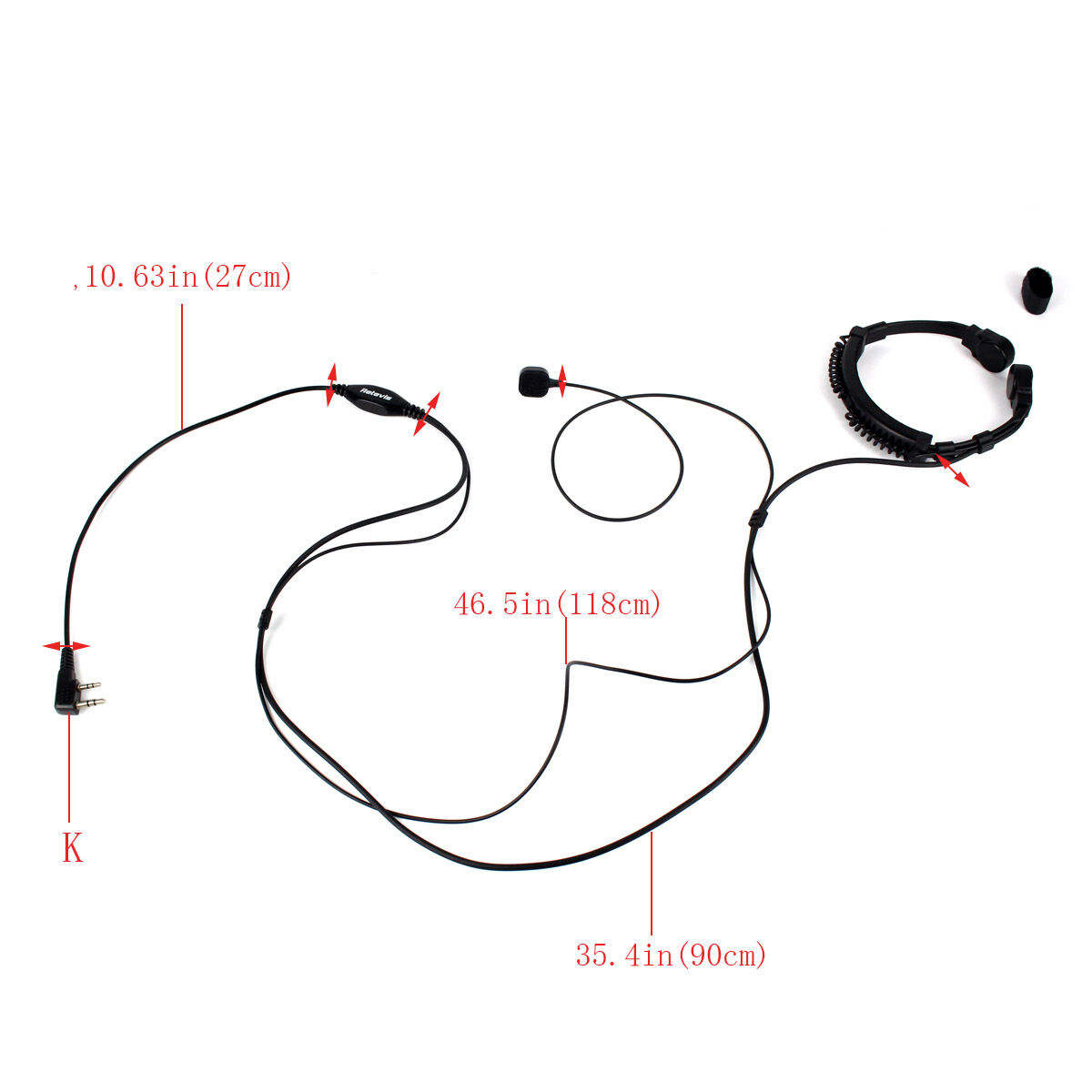 Retractable Throat Mic 2-Wire Covert Acoustic Tube Earpiece for Kenwood 2-Pin Radios