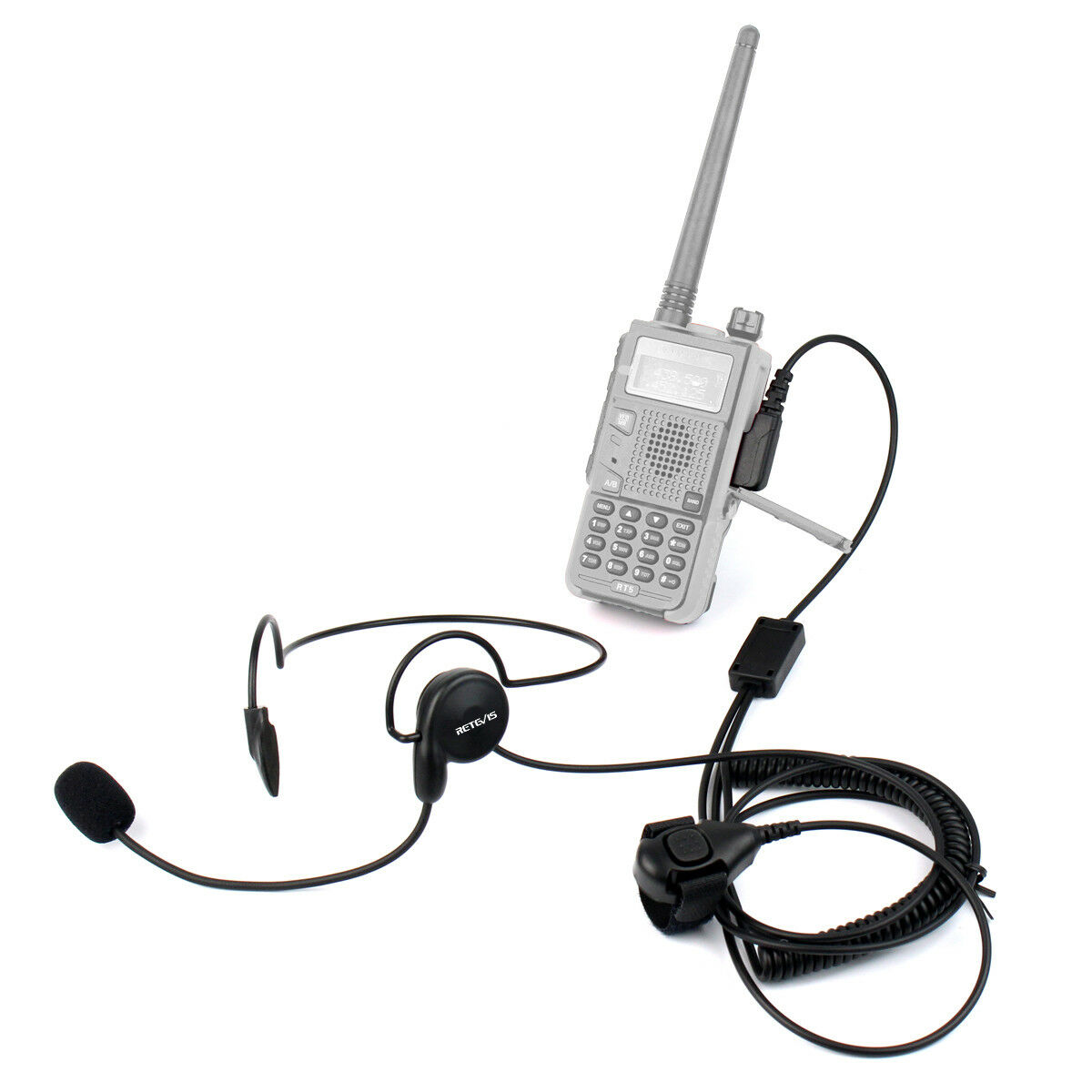 Retevis EHK002 Behind-the-Head Headset Lightweight 2-Wire Boom Mic Finger PTT for Kenwood 2-Pin Radios