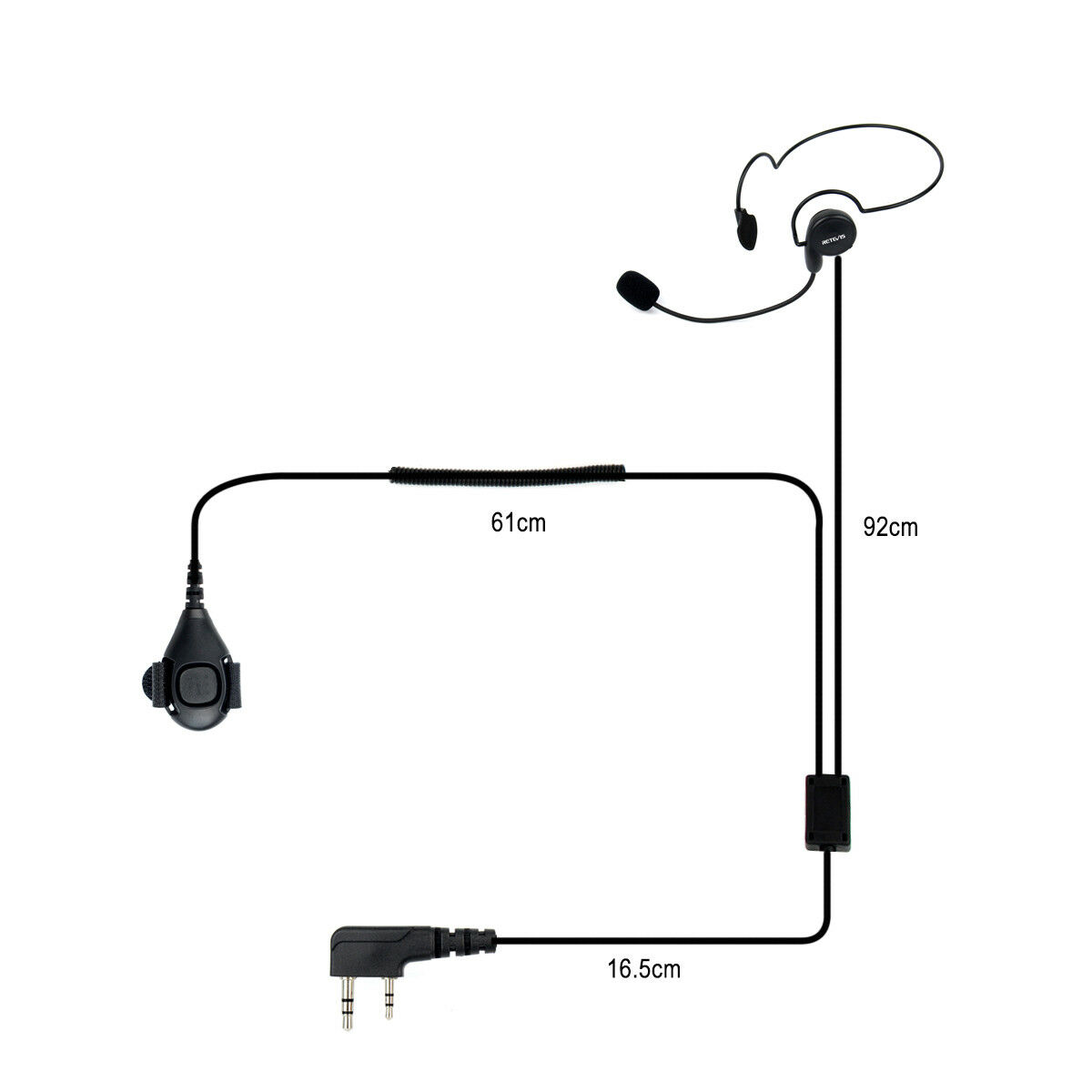 Retevis EHK002 Behind-the-Head Headset Ultral-Light 2-Wire Boom Mic Finger PTT for Kenwood Radios