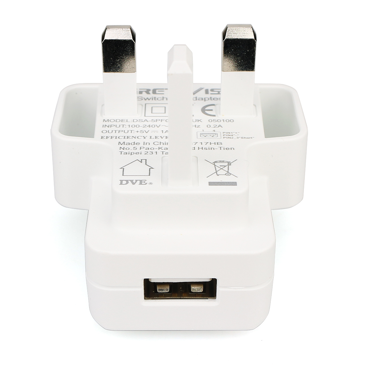 White Universal 5V 1A USB AC Power Adapter UK