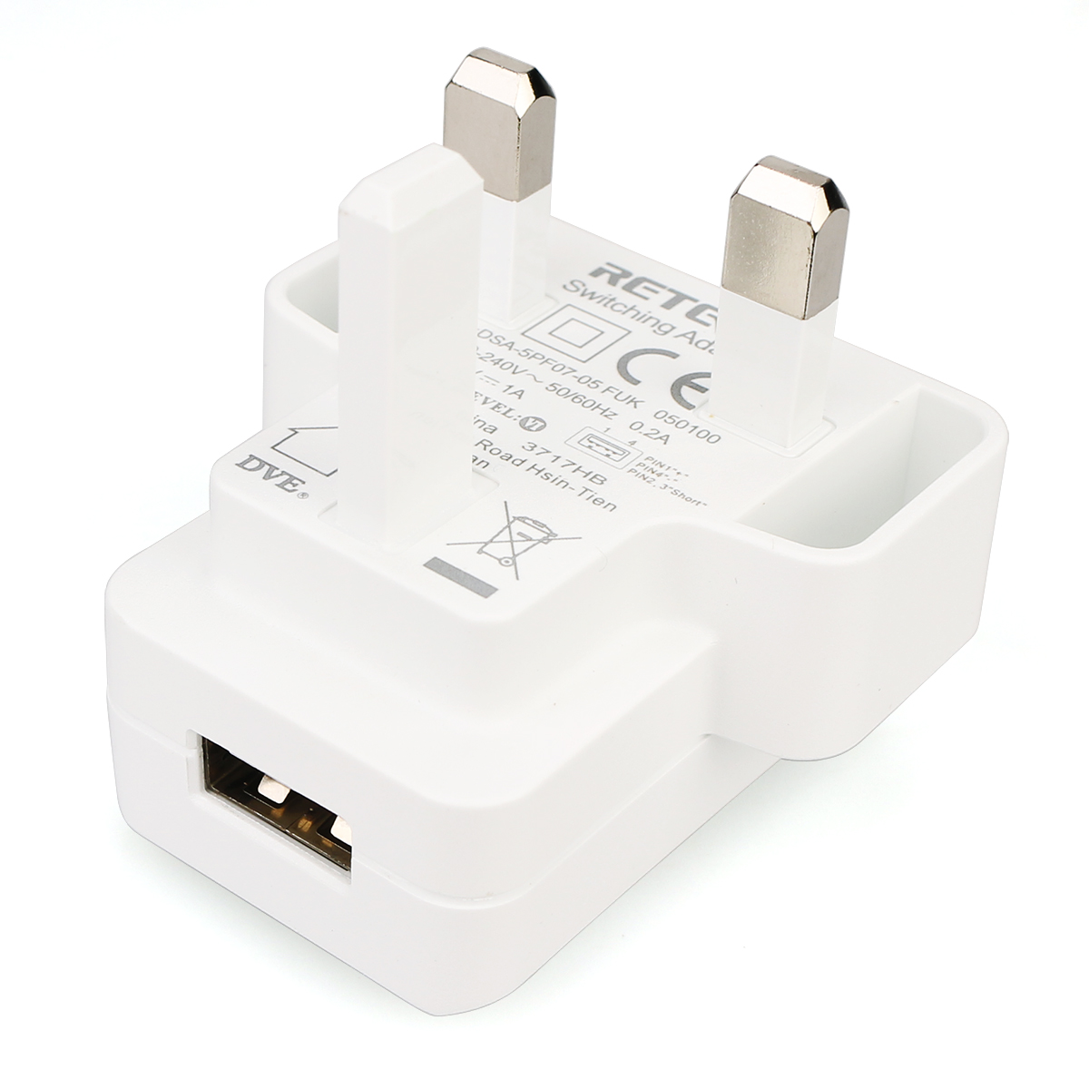 White Universal 5V 1A USB AC Power Adapter UK