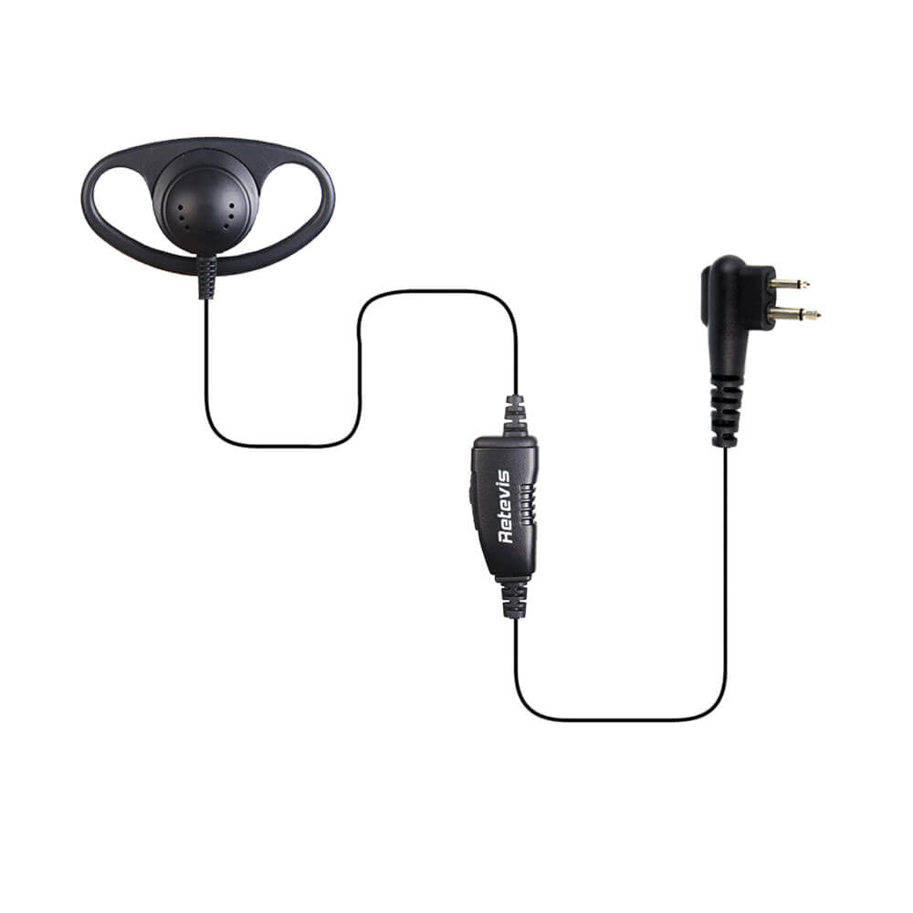 D-Shaped Motorola 2-Pin Earpiece 1-Wire PTT Mic Soft Ear-Hook