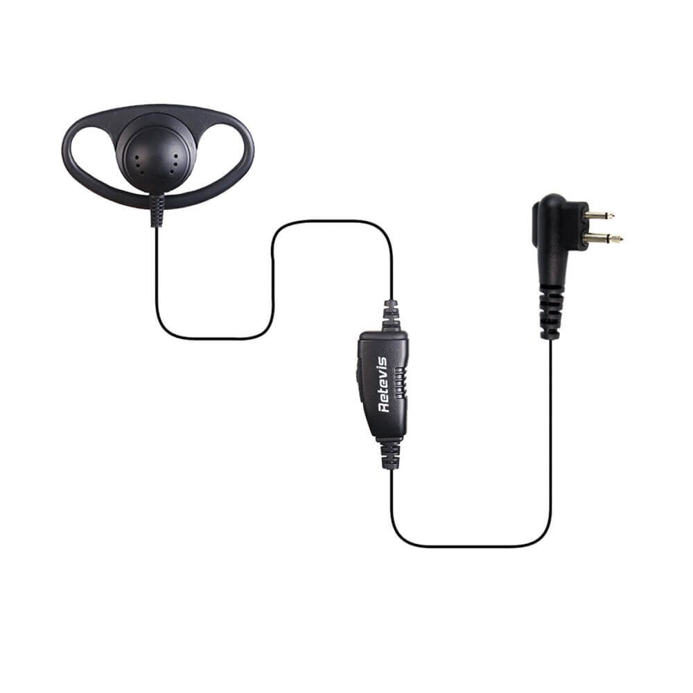 D-Shape Motorola 2Pin Earpiece Inline PTT Mic Snug Ear-Hook