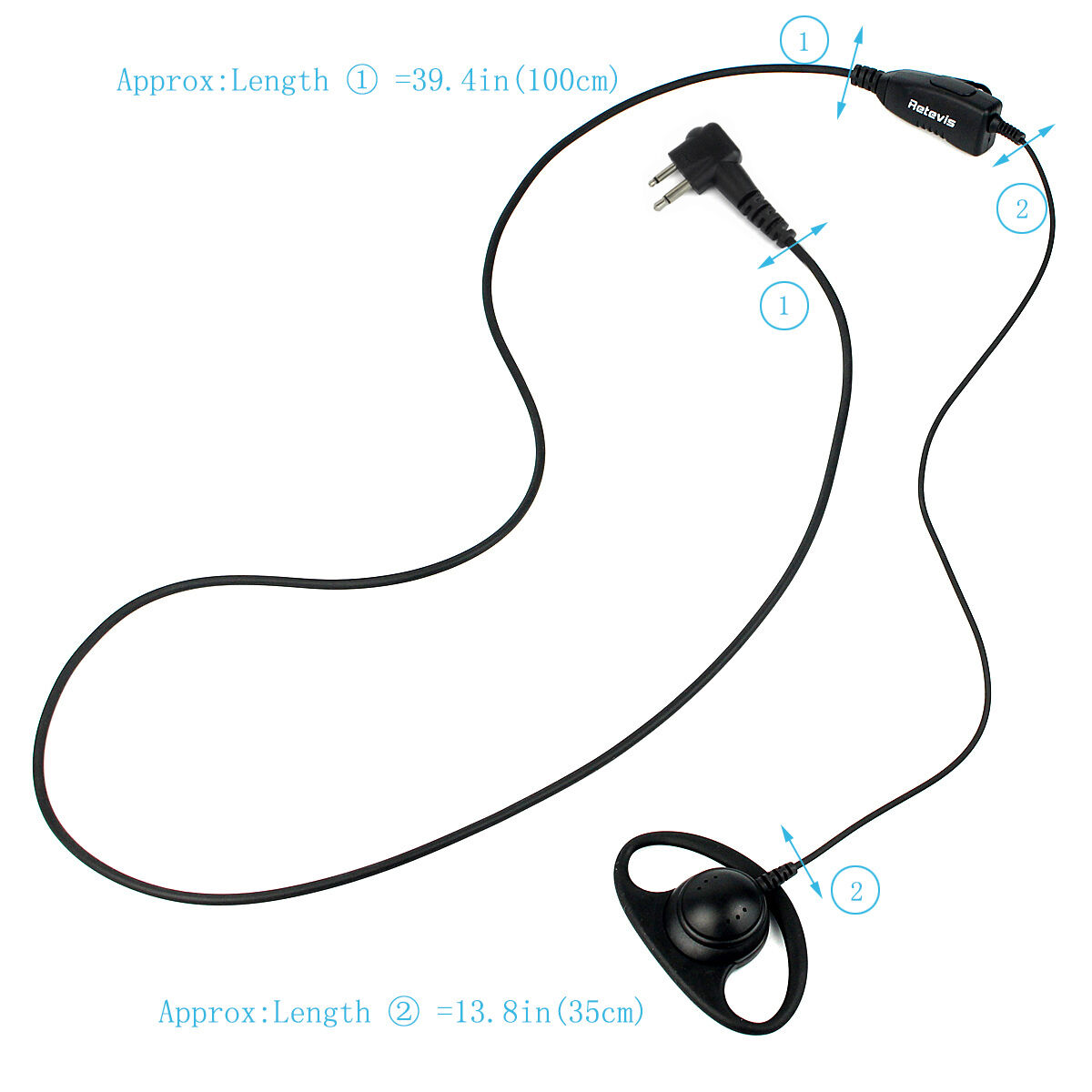 Motorola 2-Pin D-Ring Earpiece 1-Wire PTT Mic Soft Ear-Hook