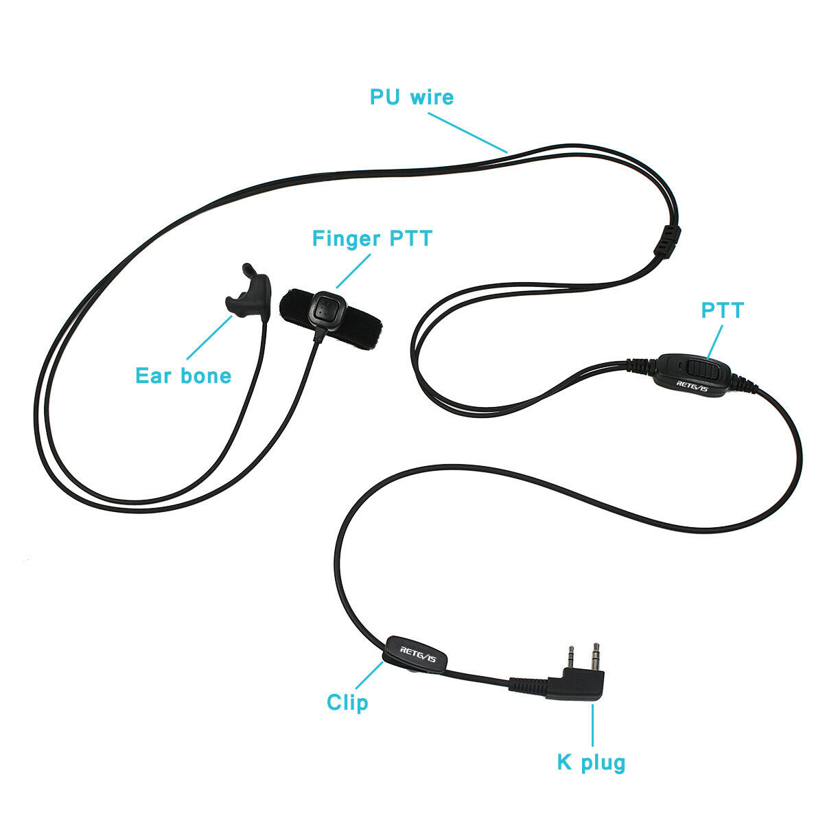 Ear Bone Vibration Conductor Earpiece 2-Wire Dual PTT for Kenwood 2-Pin Two-Way Radios