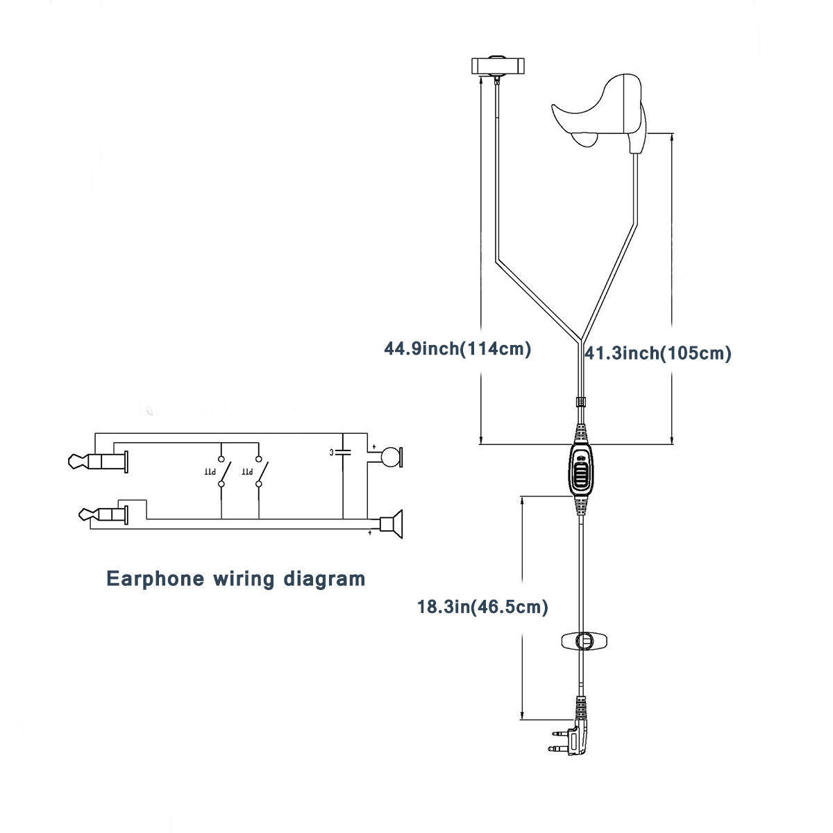 Duckbilled Ear Bone Vibration Earpiece 2-Wire Dual PTT Kenwood 2-Pin