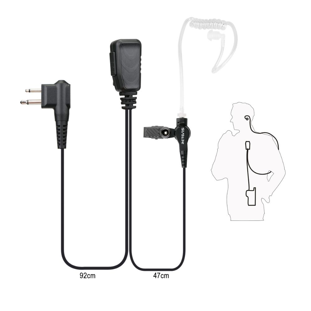 Motorola 2-Pin Surveillance Earpiece PTT Mic 1-Wire