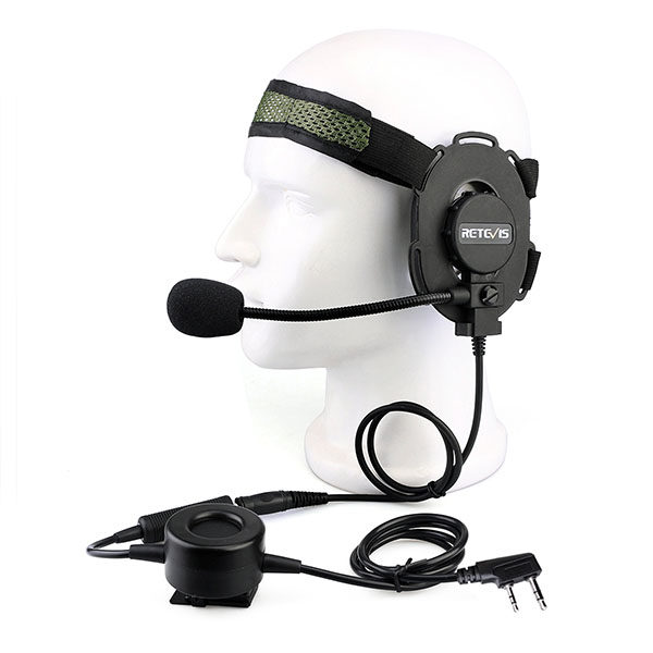 Tactical Headband Headset Single Earmuff Boom Mic Kenwood 2Pin