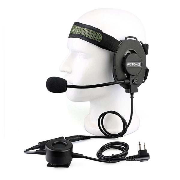 Tactical Headband Headset Single Earmuff Boom Mic Motorola 2Pin