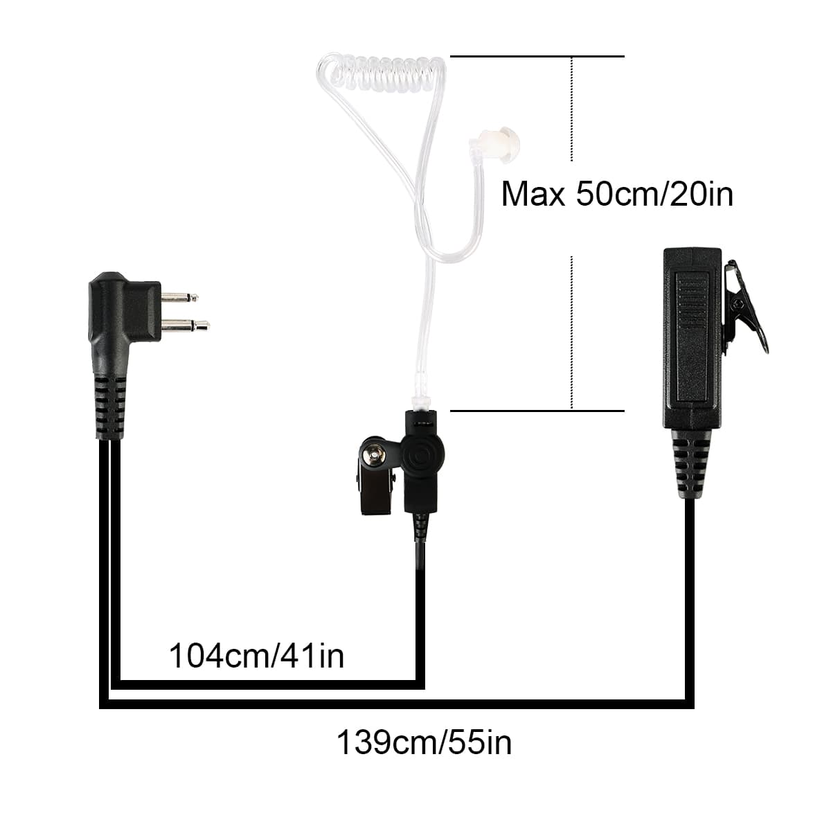 2Pin Big PTT 2-Wire Covert Acoustic Tube Earpiece for Motorola Radio