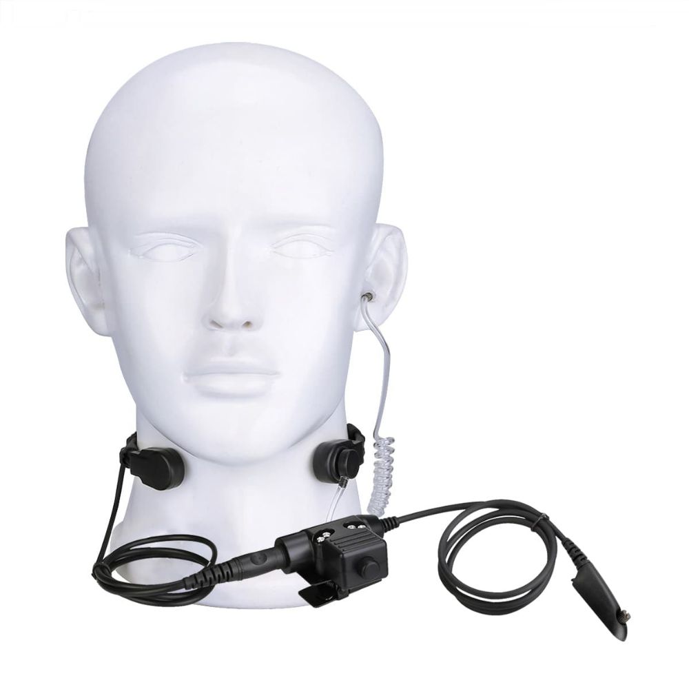 Motorola GP328 Stretchable Coiled Tactical Throat Mic U94 PTT