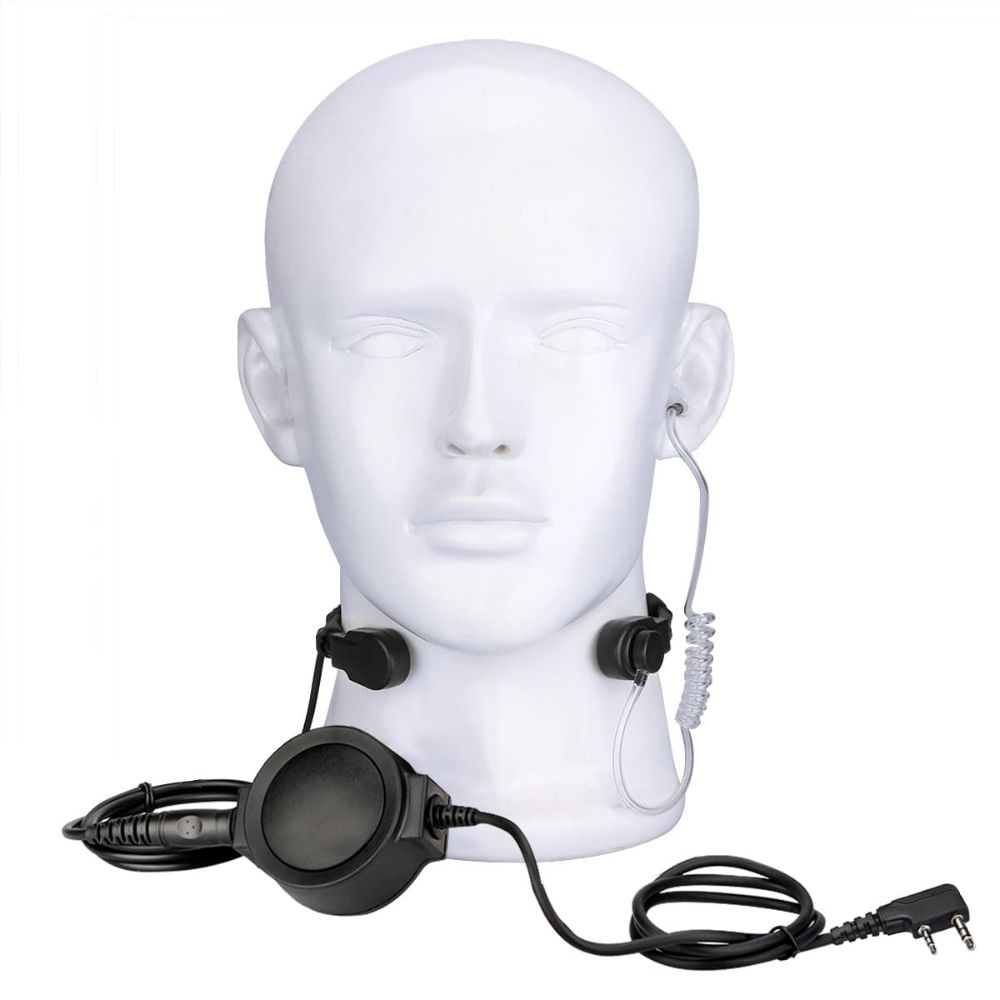 Kenwood 2PIN Stretchable Coiled Tactical Throat Mic Big PTT
