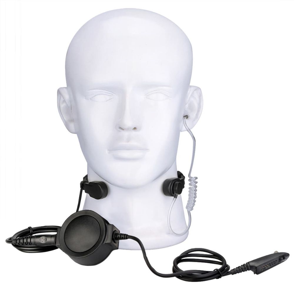 Motorola GP328 Stretchable Coiled Tactical Throat Mic Big PTT