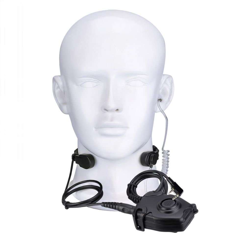 Kenwood 2Pin Stretchable Coiled Tactical Throat Mic PELTOR PTT