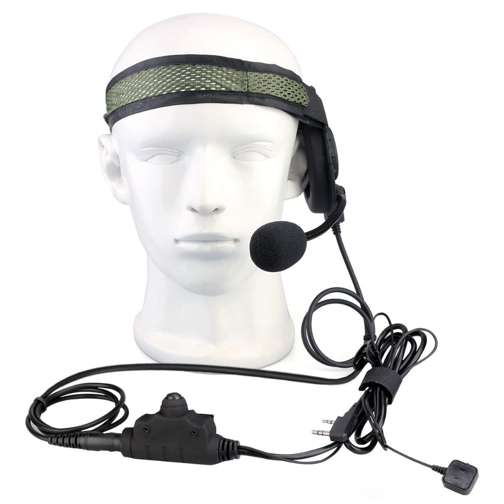 2-Wire Tactical Single Earmuff Headset Finger PTT for Kenwood Radio