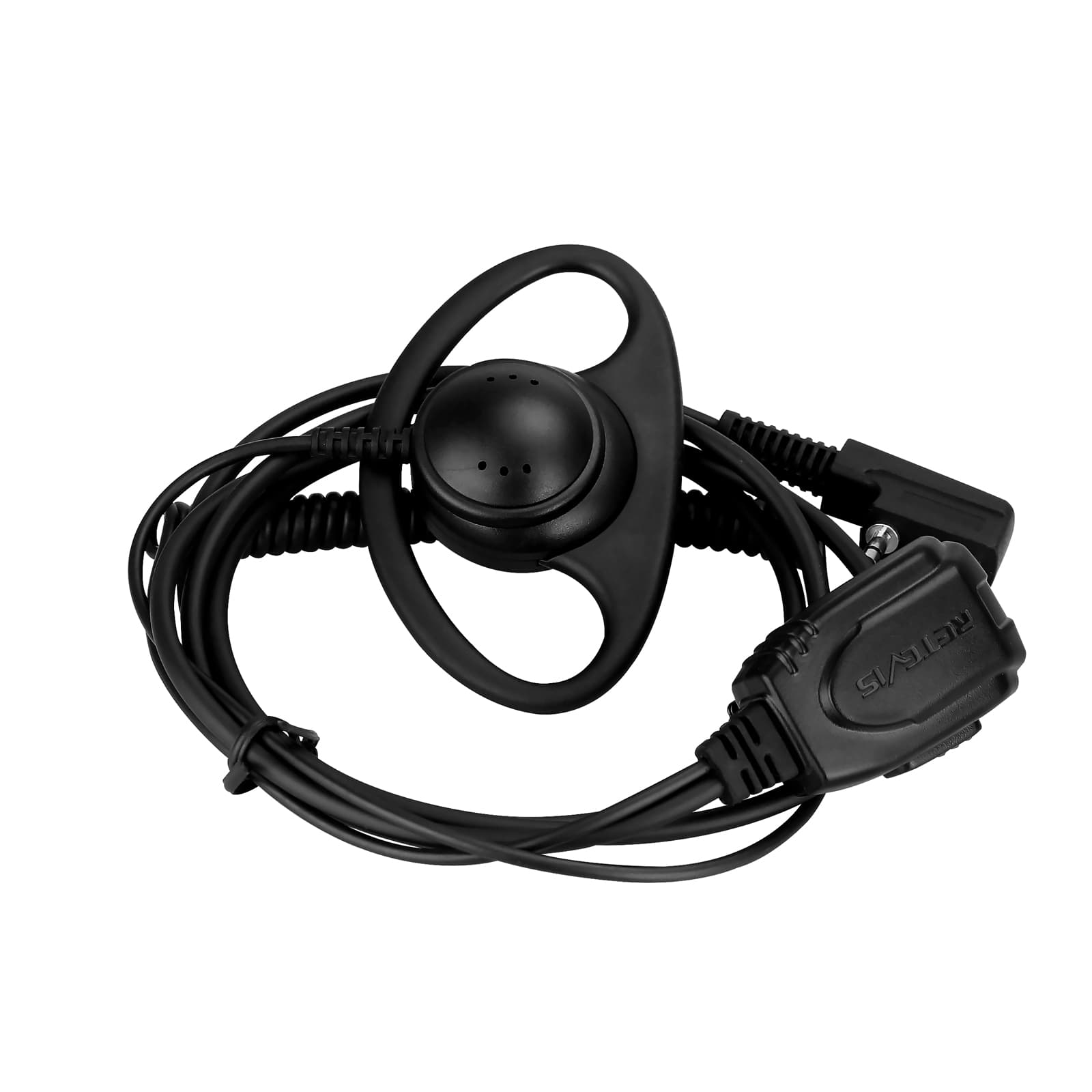 EEK015 Coiled Top Cable D-Shape Earpiece Inline PTT Mic