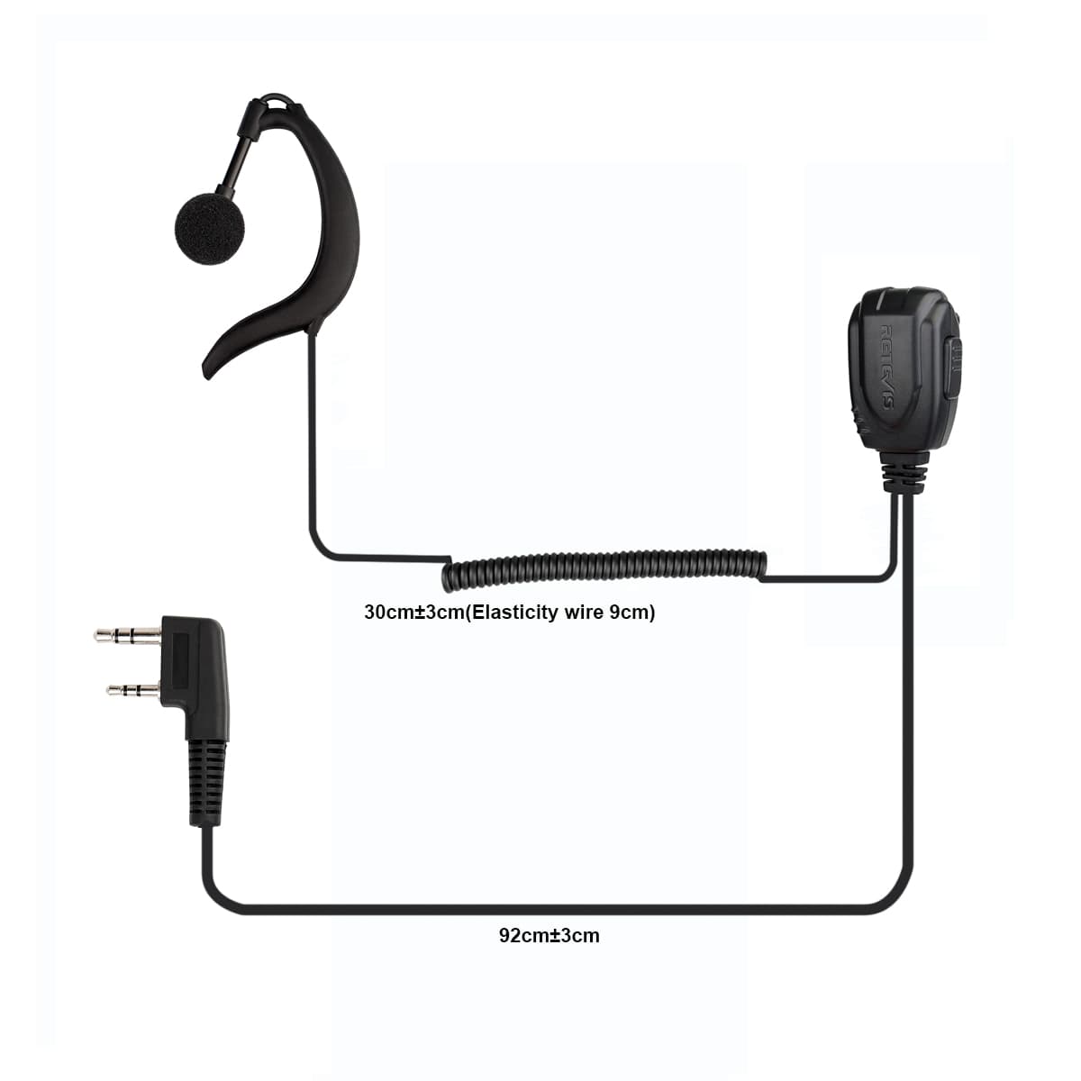 Original G-Shape Coiled Earpiece PTT Mic for Retevis RT23